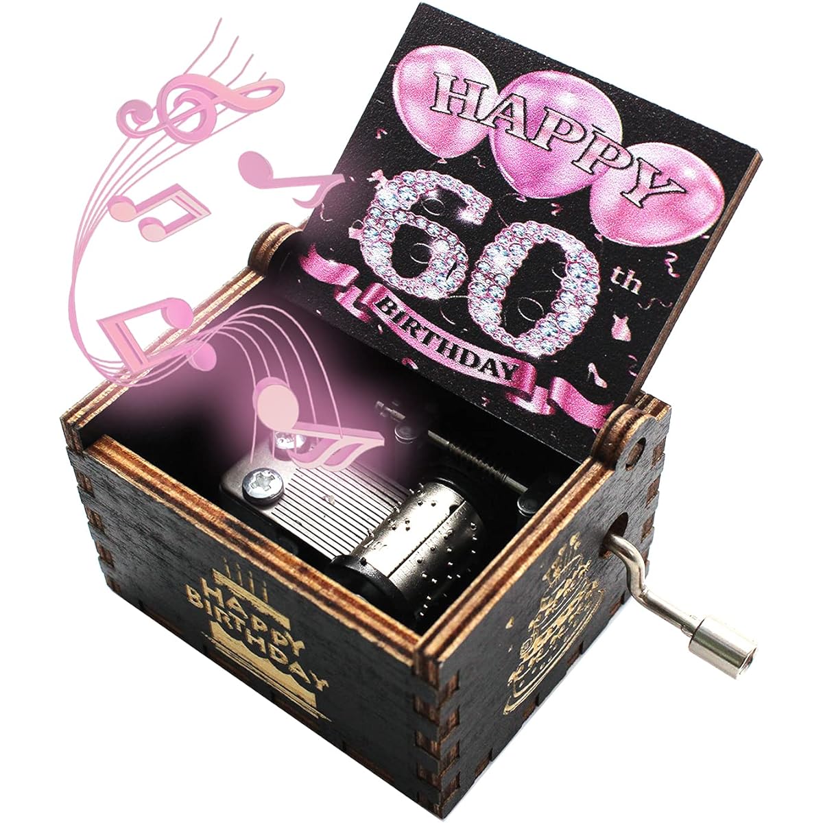 ukebobo Wooden Music Box - Happy Birthday Music Box 60th Birthday Gift 60th Birthday Party Decoration - 1 Set (60-02 Years)