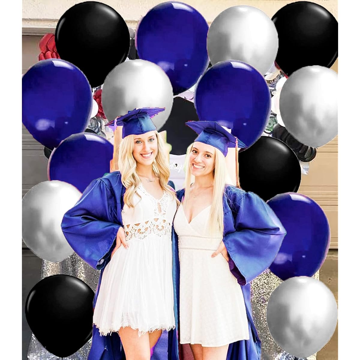 Graduation Decorations 2023 Navy Blue Grad-2023 Navy Blue Black Graduation Party Supplies/Blue Silver Black Balloons 30pcs Blue Silver Black Balloons