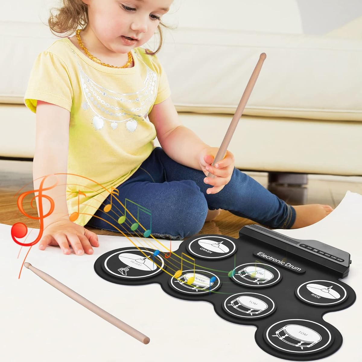 summina Electronic Drum USB Roll Up Silicone Drum Set Digital Electronic Drum Kit 7 Drum Pads Drum Sticks Foot Pedal Beginner Children Kids