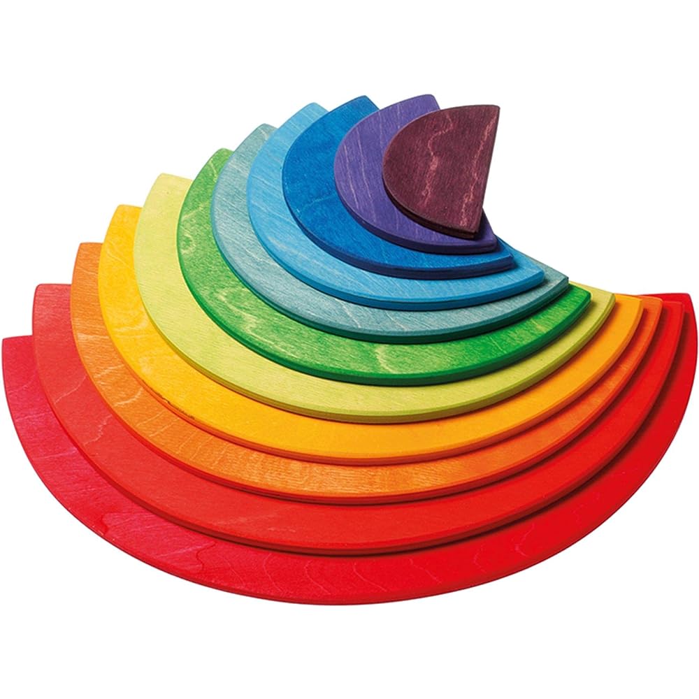 GRIMM'S Toy Educational Toy Wooden Building Blocks Figure Play Board Height 18.5 x Width 37 x Thickness 0.8 cm (Maximum Parts) Rainbow Semi-Circle