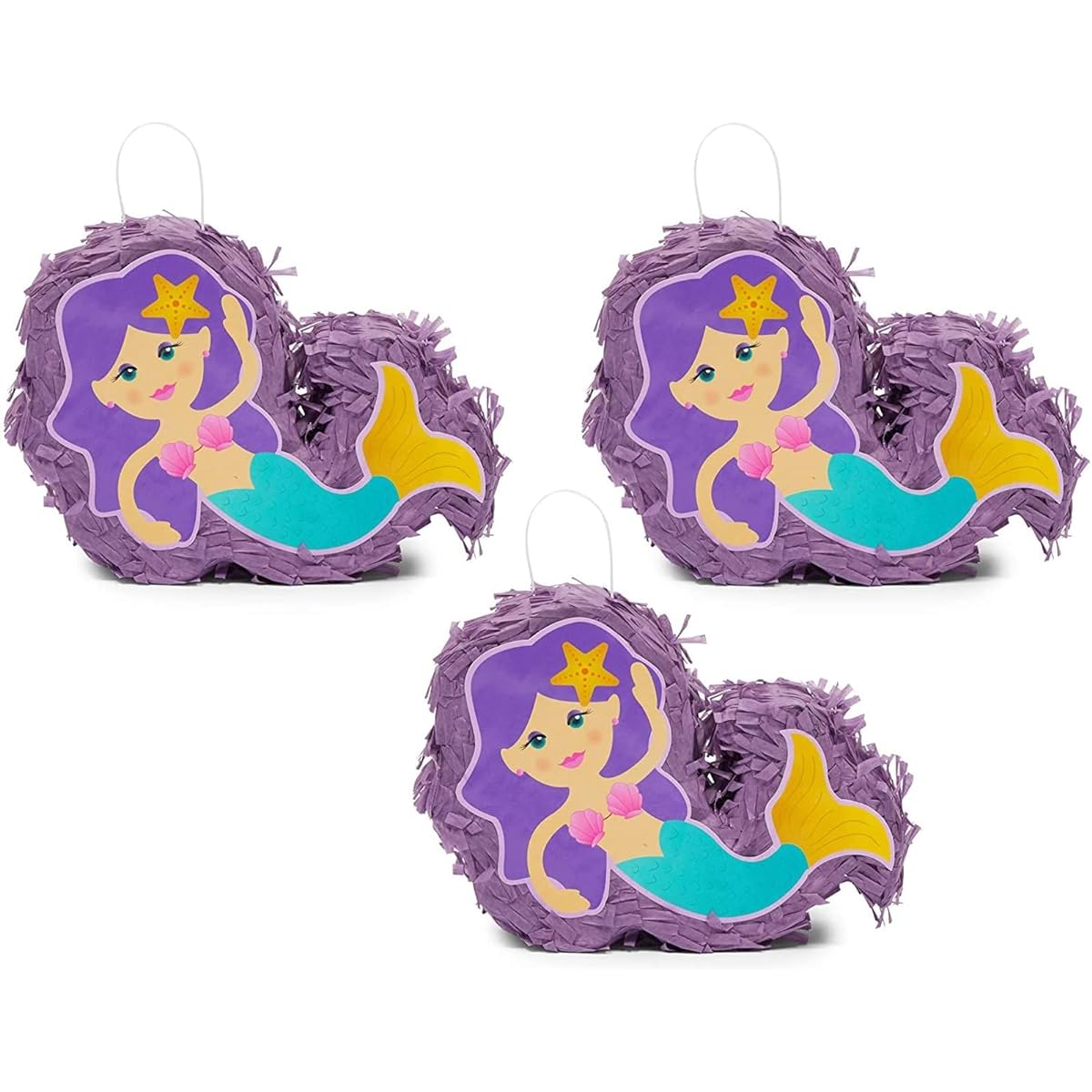 Mini Mermaid Pinata for Girls Birthday Party Decorations (8 x 5 x 2.5 inches, 3 Pack)