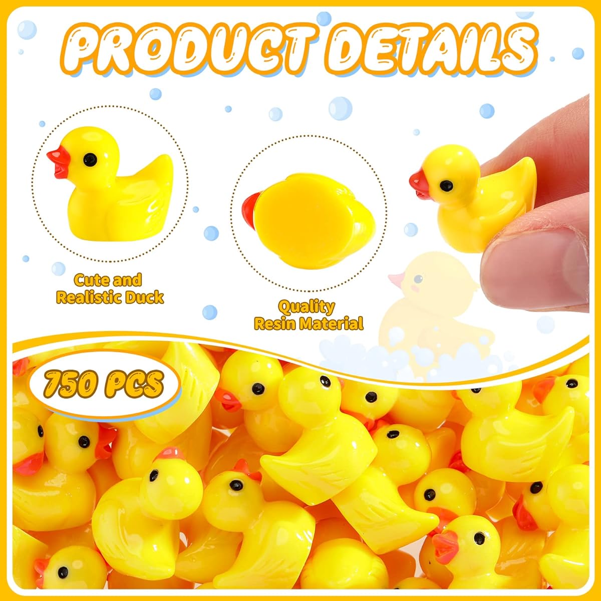750pcs Mini Resin Ducks Miniature Duck Figures Ornaments Micro Landscape Garden Aquarium Dollhouse Decoration DIY Slime Charms Christmas Birthday Party Favors Prank Work Desk Crafts Decor
