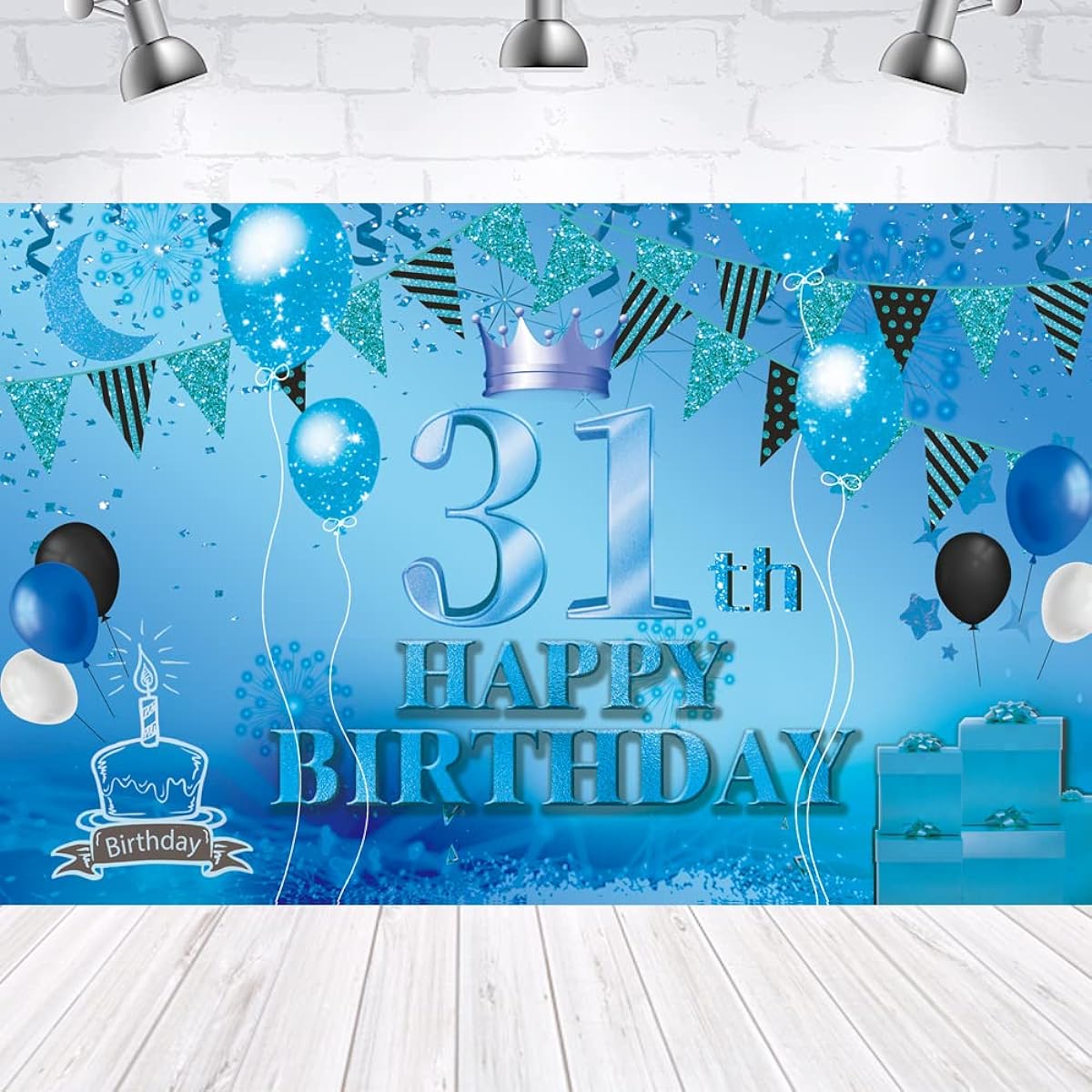 Happy 31th Birthday Backdrop Banner Blue 31 Years Old Sign Poster 31 Birthday Party Supplies Anniversary Photo Booth Photo Background Birthday Party Decorations 72.8 x 43.3 Inch