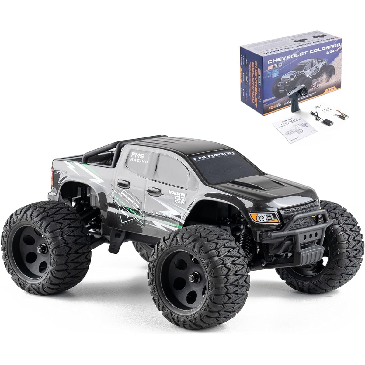 FMS 1/24 RC Truck 4X4 FMT24 RTR Colorado Officially Licensed RC Car Monster RC Truck Off-road RC Vehicle 2.4GHz Hobby Electric Remote Control Car 370 Motor with 900mAh Battery FMS12421BDRTRBK