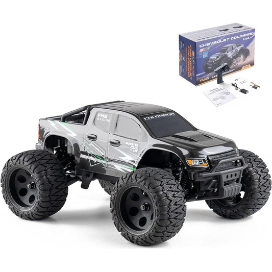 FMS 1/24 RC Truck 4X4 FMT24 RTR Colorado Officially Licensed RC Car Monster RC Truck Off-road RC Vehicle 2.4GHz Hobby Electric Remote Control Car 370 Motor with 900mAh Battery FMS12421BDRTRBK