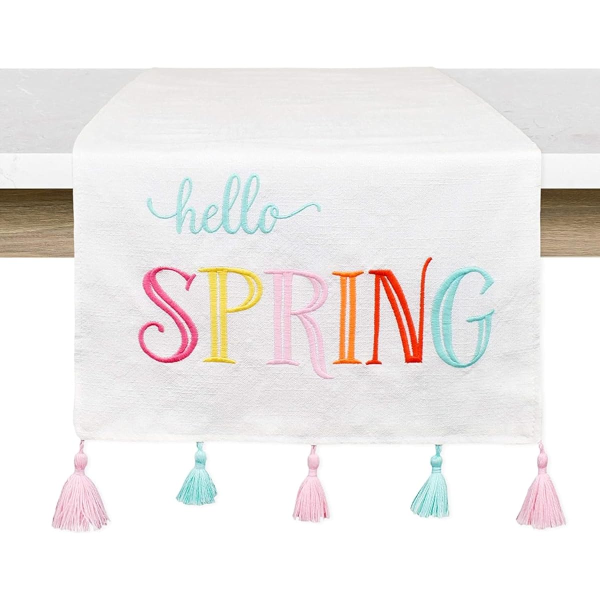 Decorae Spring Table Runner "Hello Spring" Easter and Seasonal Fabric Table Decor, 71 x 13 Inch