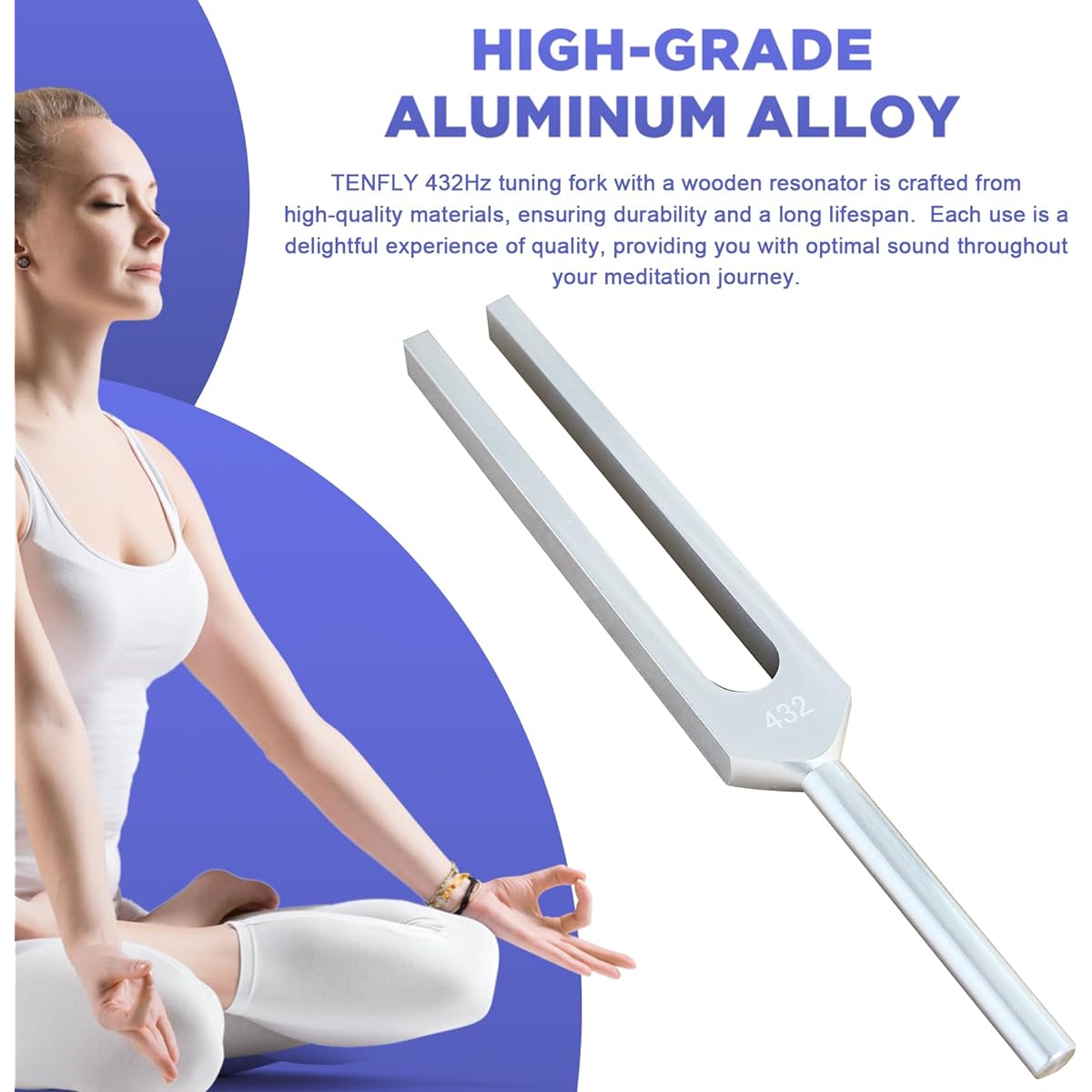 TENFLY 432Hz Tuning Fork with Wooden Box Aluminum Alloy for Sound Therapy Meditation Yoga
