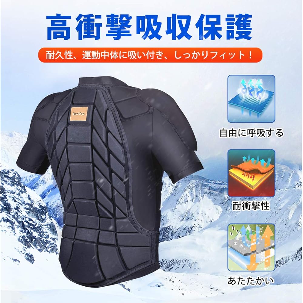 BenKen Body Protector Snowboard Protector Upper Body Protector Multi-Layered Pad High Protection All-over EVA Pad Shockproof Upper Body Protection Back Protector Snowboard Ice Hockey Bike Ski