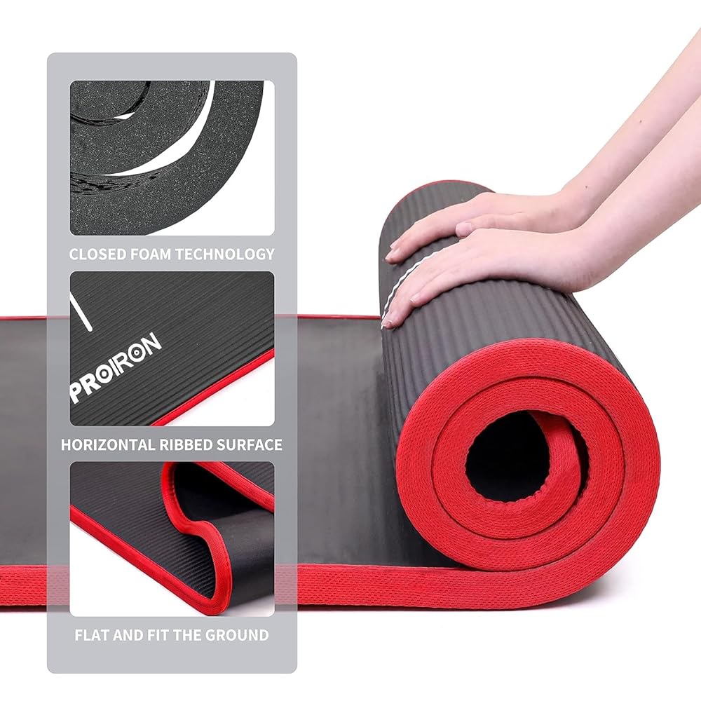 PROIRON Premium Stretch Mat Pilates Mat 10mm 15mm High Density NBR (Nitrile Rubber) for Exercise Fitness & Training with Carrying Strap