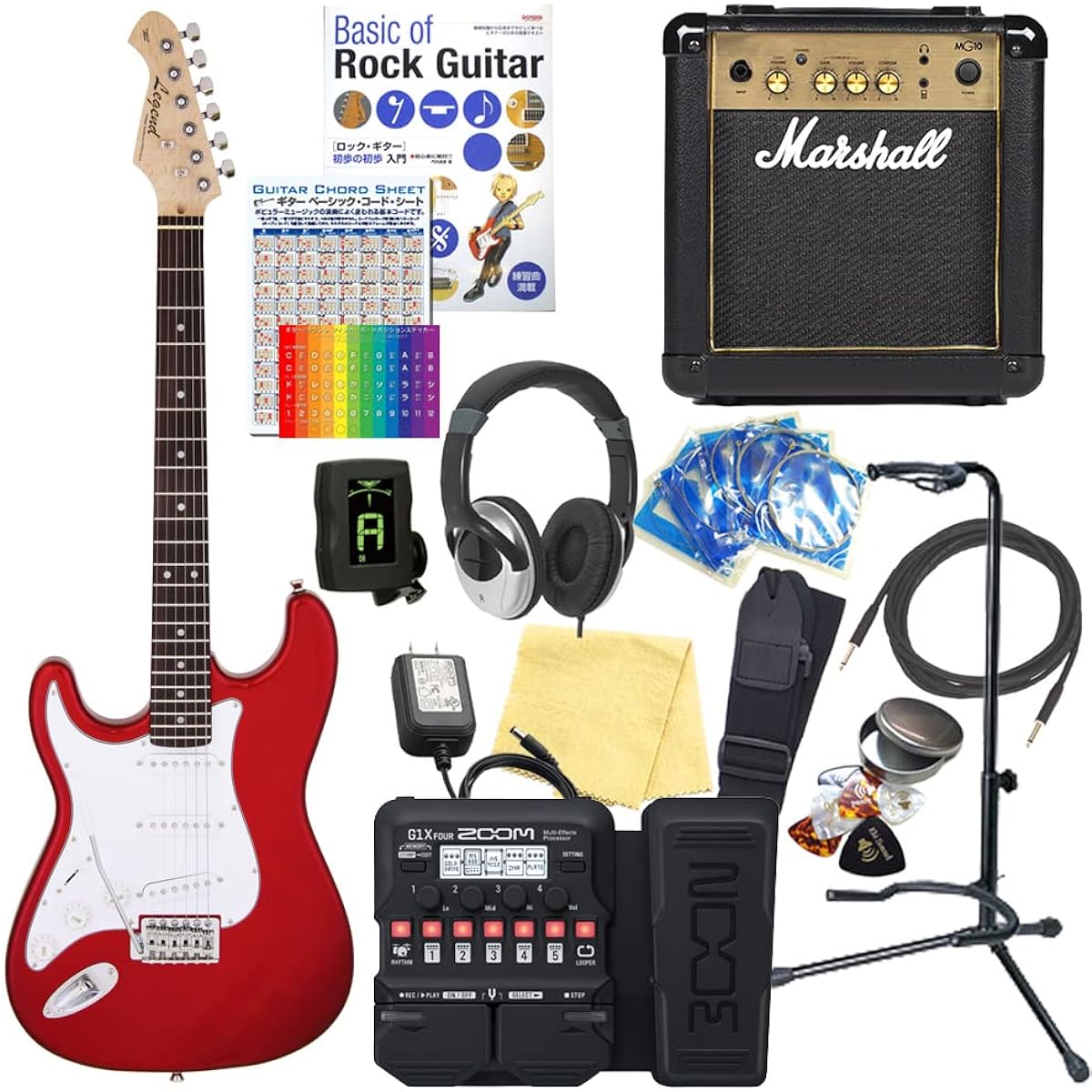 Electric guitar for left-handed beginners, Stratocaster type, 18-piece set with Marshall amp, Legend LST-Z LH CA [ZOOM G1XFour multi-effector included]