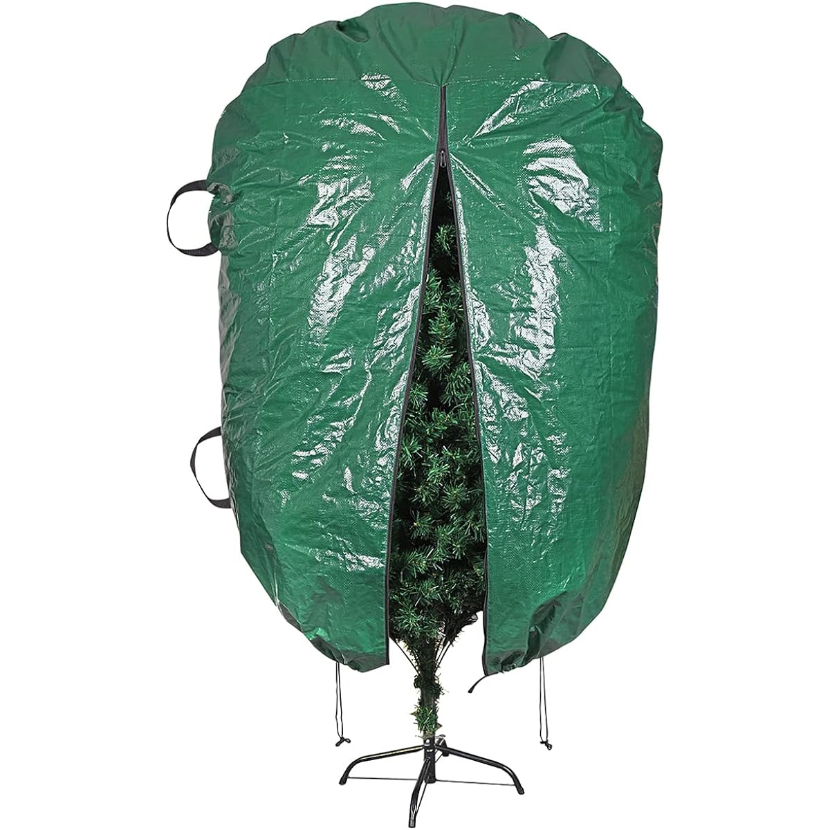 ProPik Upright Christmas Tree Storage Bag - Fits 9' Christmas Trees - Heavy Duty Polyethylene Waterproof Bag - Reusable - Adjustable Zipper Closure - Ergonomic Carrying Handle - 9' - Green