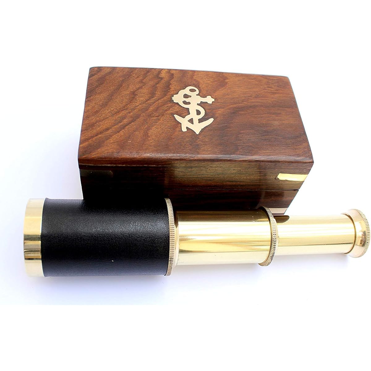 Nauticaz 6" Handheld Brass Telescope with Wooden Box Pirate Voyage