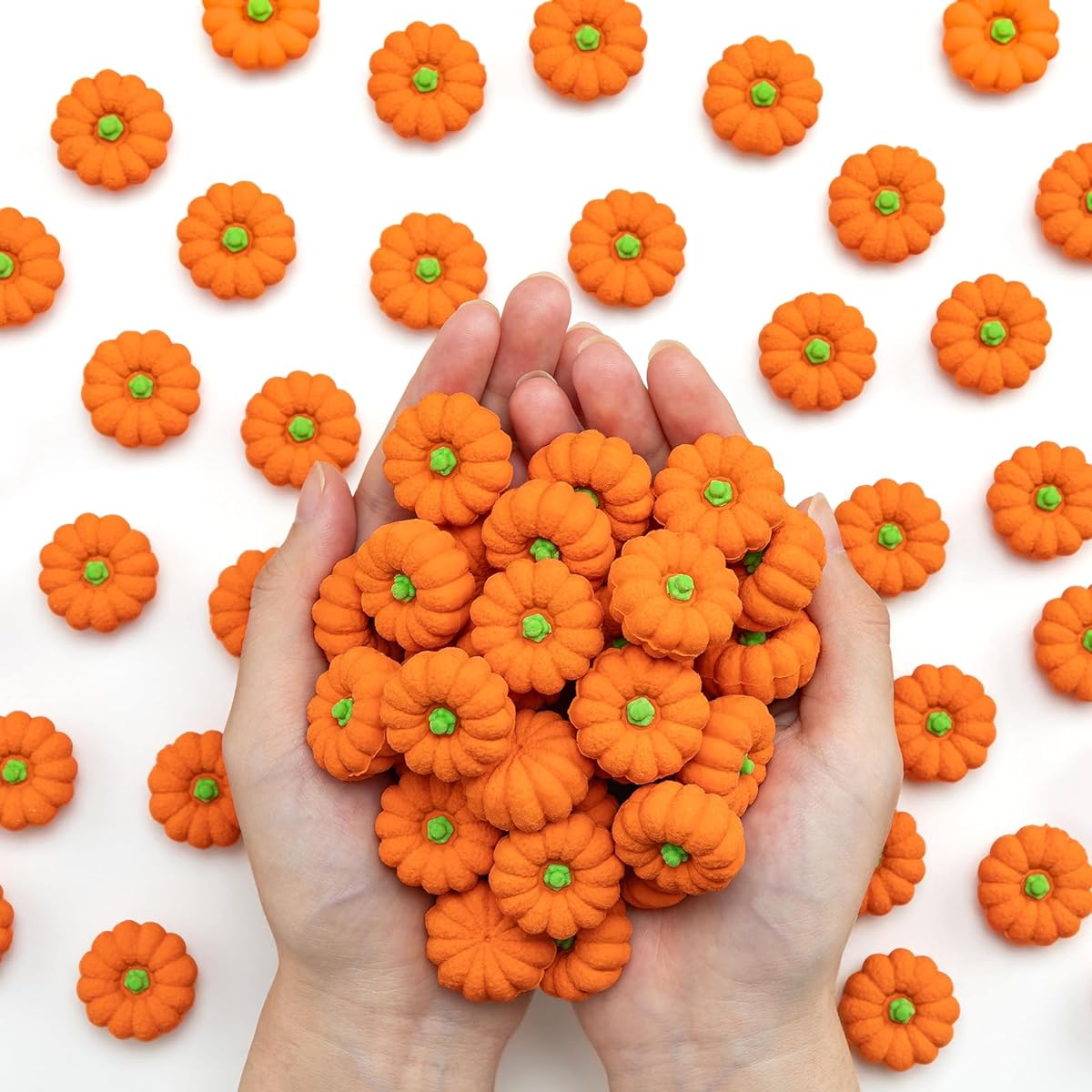 Ospvcwk 42pcs 3D Pumpkin Erasers Bulk Fall Mini Erasers Halloween Pumpkin Rubber Erasers for Kids Students Teachers Rewards Gifts Party Favors