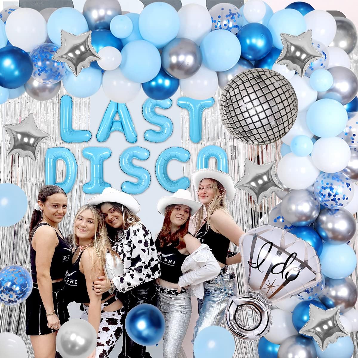 Last Disco Bachelorette Party Decorations Kit - Silver and Blue Nashville Western Balloon Arch Garland Kit Disco Cowgirl Bachelorette Party Decorations with Tinsel and Disco Balloons Star Balloons