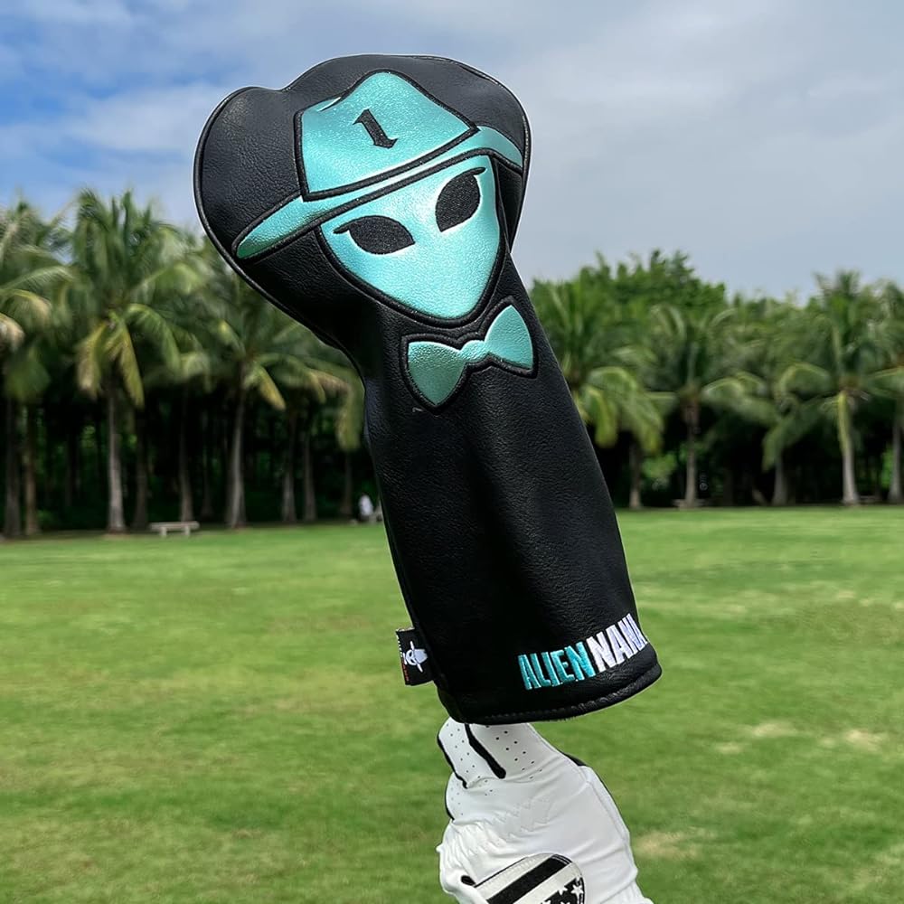 Golf Club Head Cover Golf Wood Cover Set Golf Driver Cover Fairway Wood, Utility, Hybrid Head Cover Aliennana Made of High Quality Leather for Women Men's Black Gold Stylish