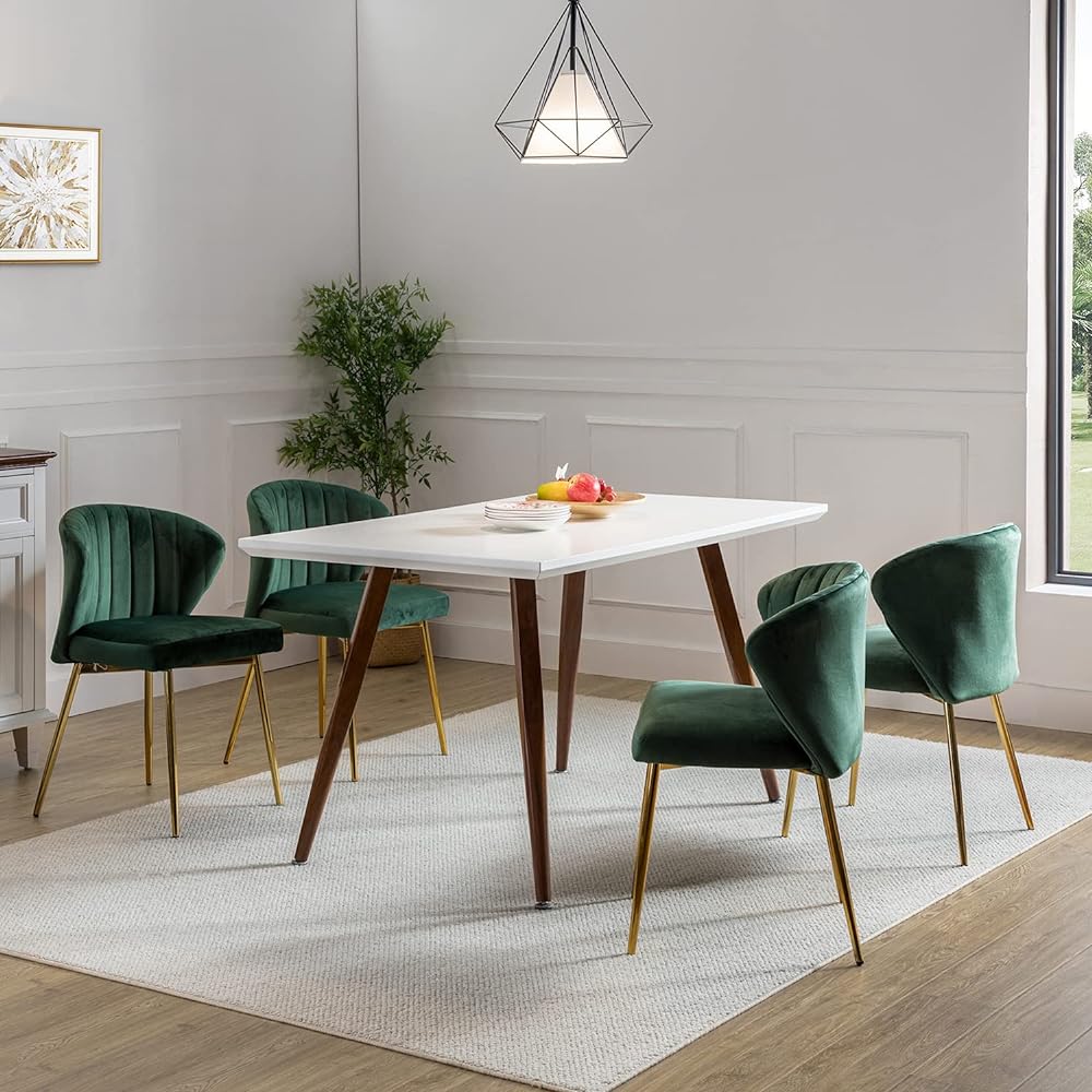 FABRICATION HAUS Dining Chair Desk Chair Dresser Chair Velvet Thick Cushion Gold Legs Scandinavian Style Interior Study Work Makeup (Green)