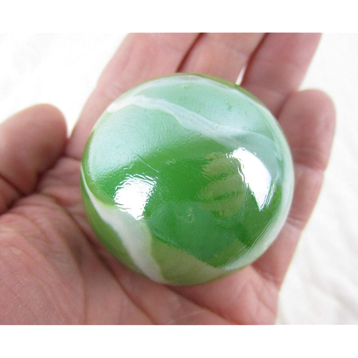 Big Game Toys~Large 50mm (2") Mossy Green Toe Breaker with Marble Stand Green/White Glass Ball Big Swirl