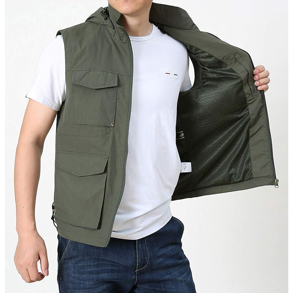 [Rortyno] Fishing Vest, Mountain Stream Stylish, Fishing Vest, Mesh Lining, Photographer Vest, Lightweight, Photography, Camping, Climbing, Work, Outdoor Vest, Men's, Summer, Nylon, Many Pockets