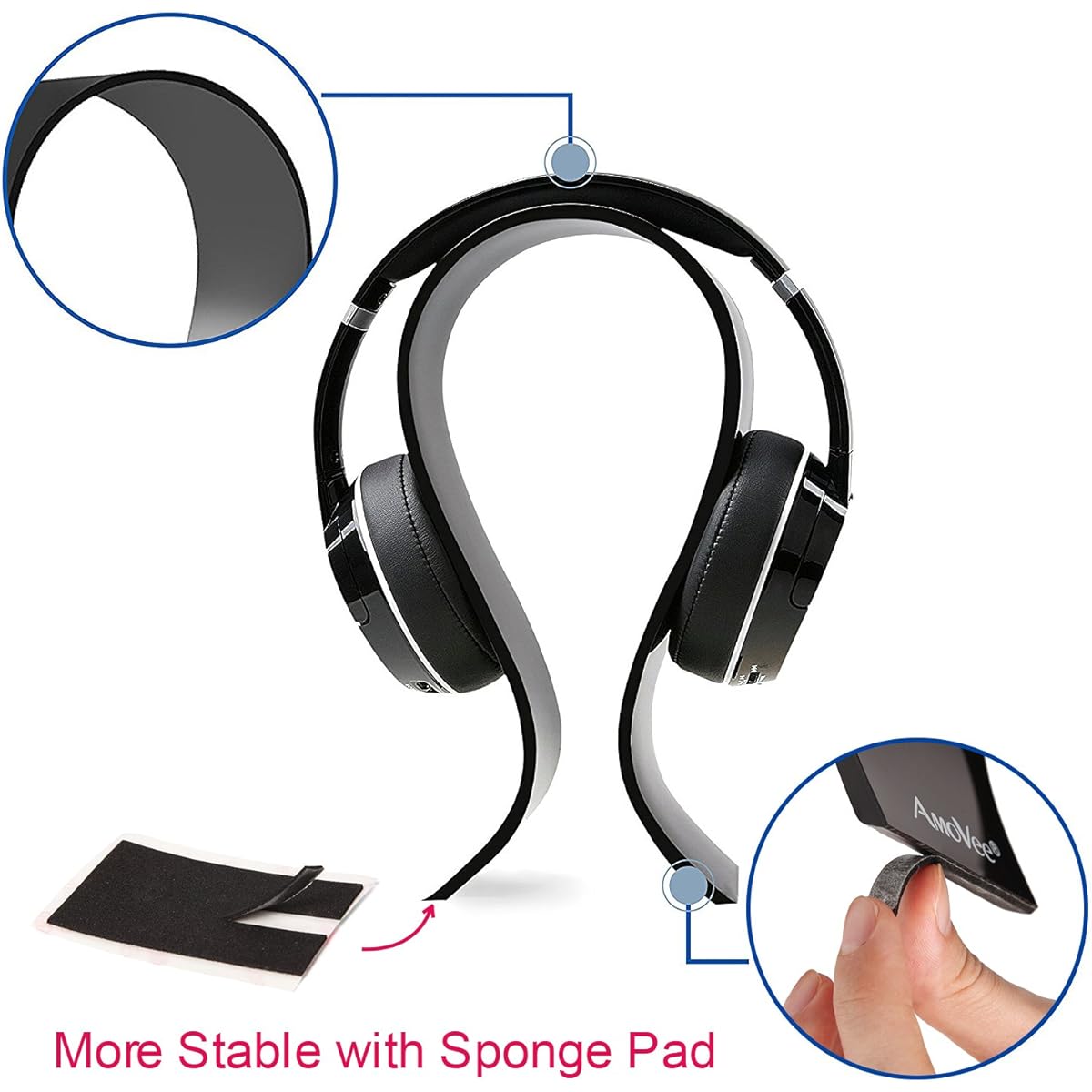AmoVee Acrylic Headphone Stand, Gaming Headset Holder/Hanger, Extra Thick, Black