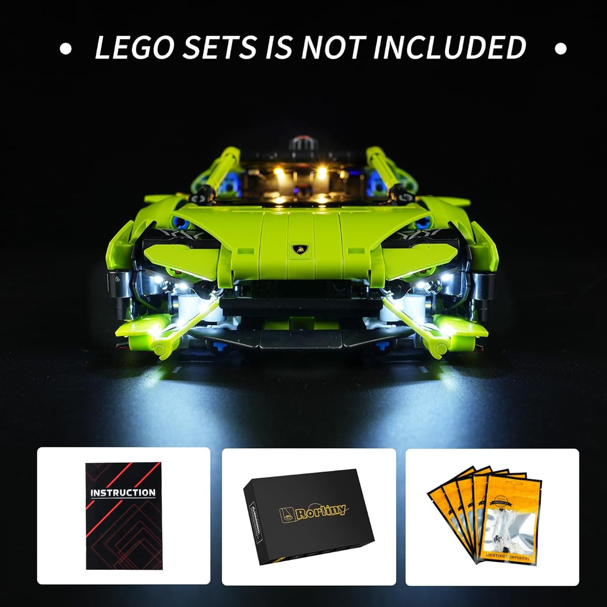 Rorliny LED Light Kit for Lego Technic Lamborghini Huracan Tecnica 42161 Building Set Creative Lighting Kit Compatible with Lego 42161 (Lights Only, No Lego Set)