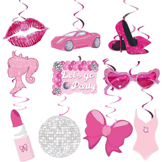 20 Pieces Pink Princess Party Hanging Decorations, Hot Pink Girls Birthday Party Decorations, Pink Disco Bachelorette Party Decorations for Princess Birthday Baby Shower Bridal Shower Wedding Party