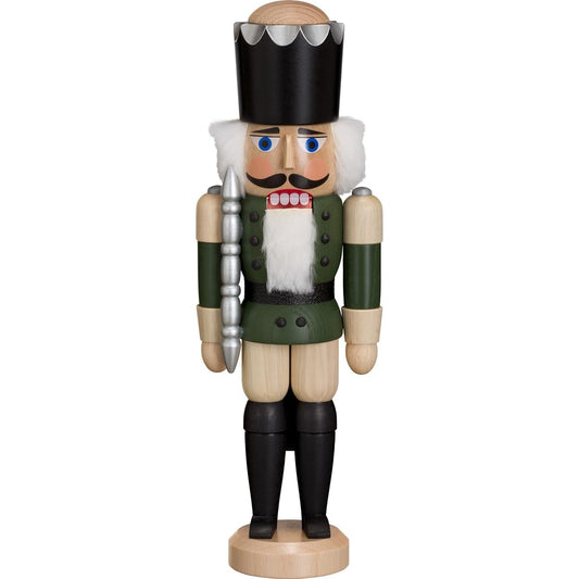 Nutcracker King, ash tree, green, height 29 cm, original, folk art from the Erzgebirge, Seiffen