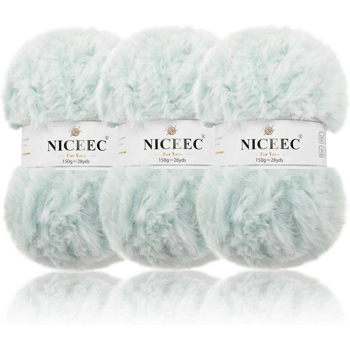 NICEEC 3 Skeins Chunky Fur Yarn Super Soft Faux Fur Fluffy Eyelash Yarn for Crochet Knit - Total Length 3 x 26m (3 x 28 yards, 150g x 3) - Light Blue