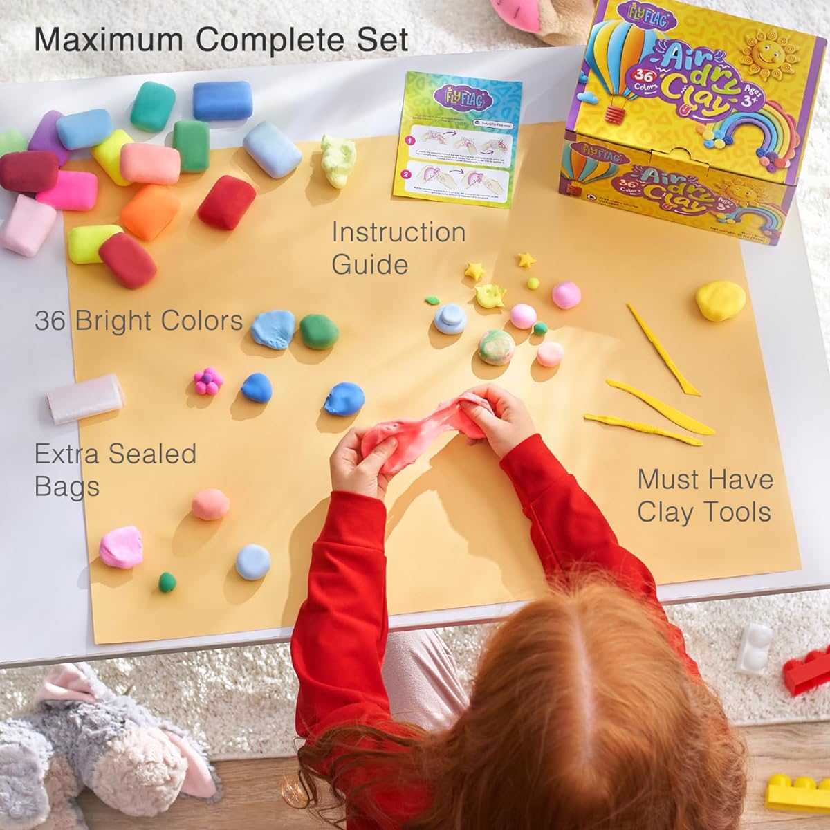 Air Dry Clay 36 Colors Soft & Super Lightweight Modeling Clay for Kids with Accessories Tools and Tutorials