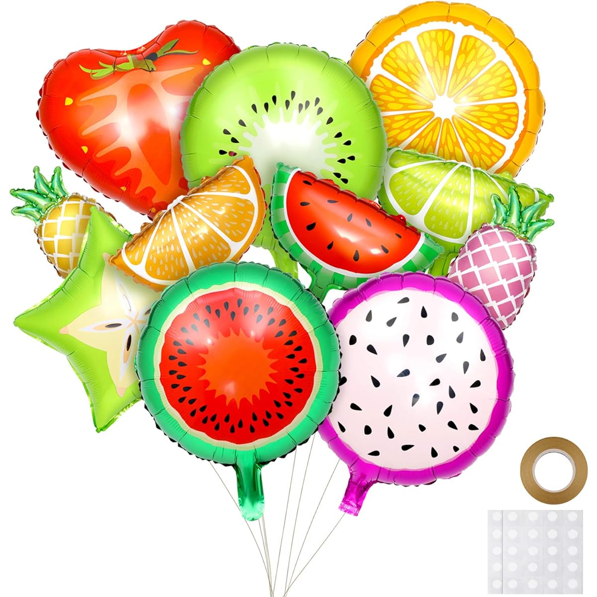 Fruit Balloons, Fruit Aluminum Foil Balloons, 30pcs Tutti Frutti Party Decorations, Tropical Fruit Balloons for Birthday Fruit Theme Party Decor, 2 Sizes