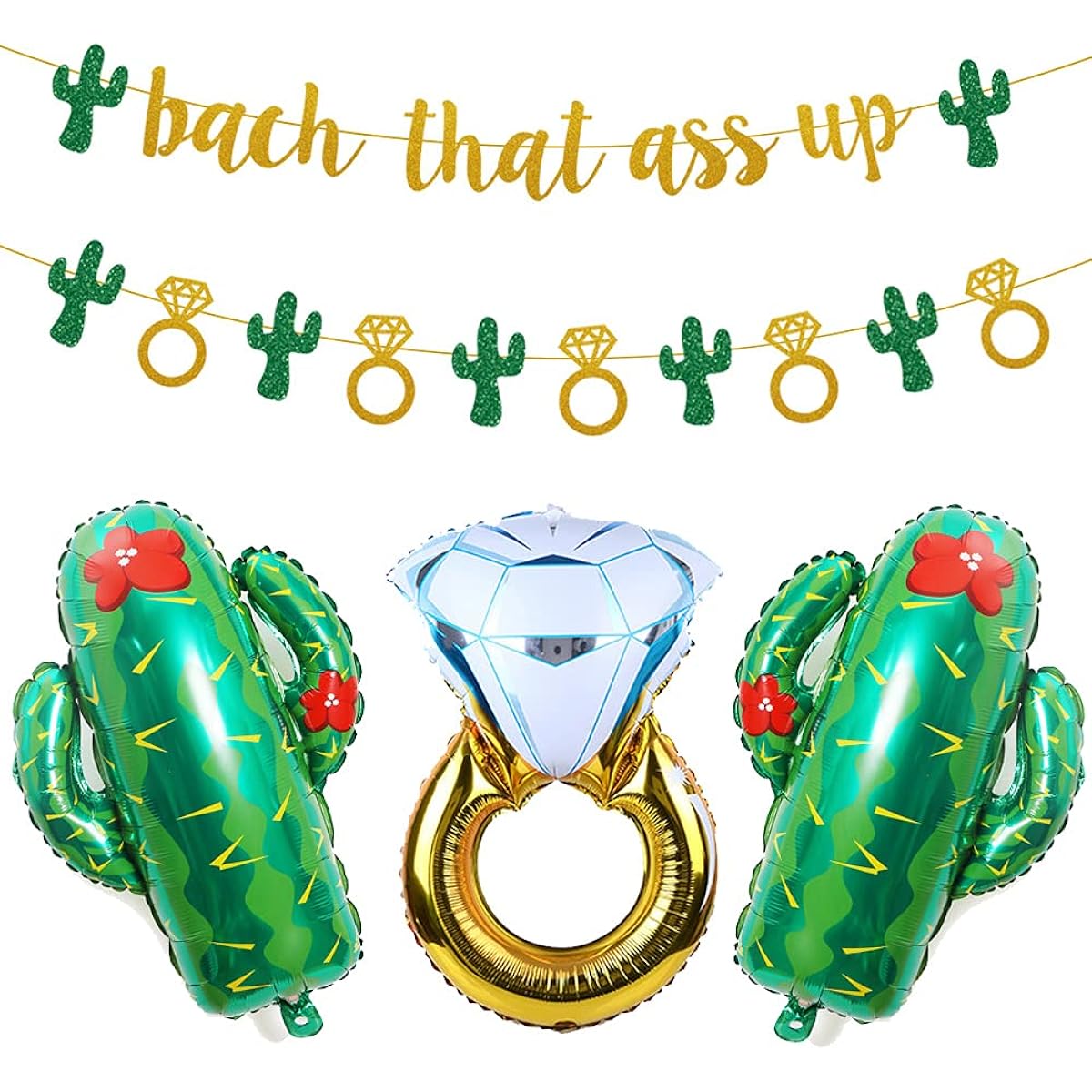 Mexican Fiesta Bachelorette Party Supplies Bach That Ass Up Party Banner Glitter Cactus Ring Banner + Cactus Balloon Diamond Ring Balloon Bridal Shower Bubbly Bar Party Decorations