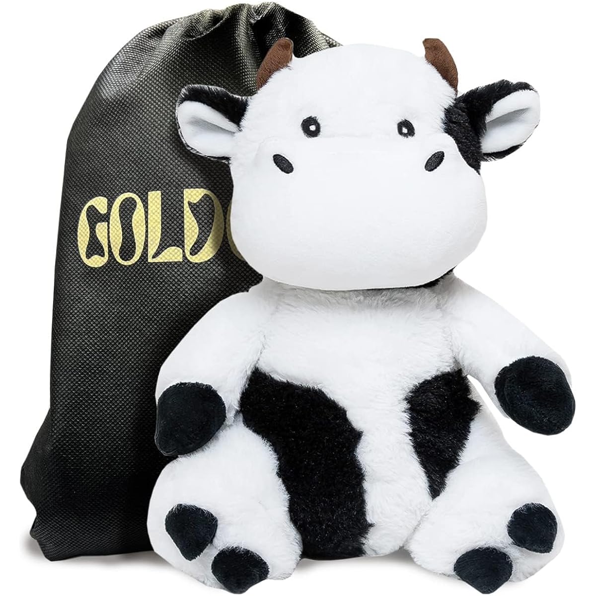 Goldenora Original Cozy Cow Plush Pillow. Premium Squishy Weighted Throw, Cuddly Stuffed Animal for Kids and Adults (9 Inch, 2 Pounds)