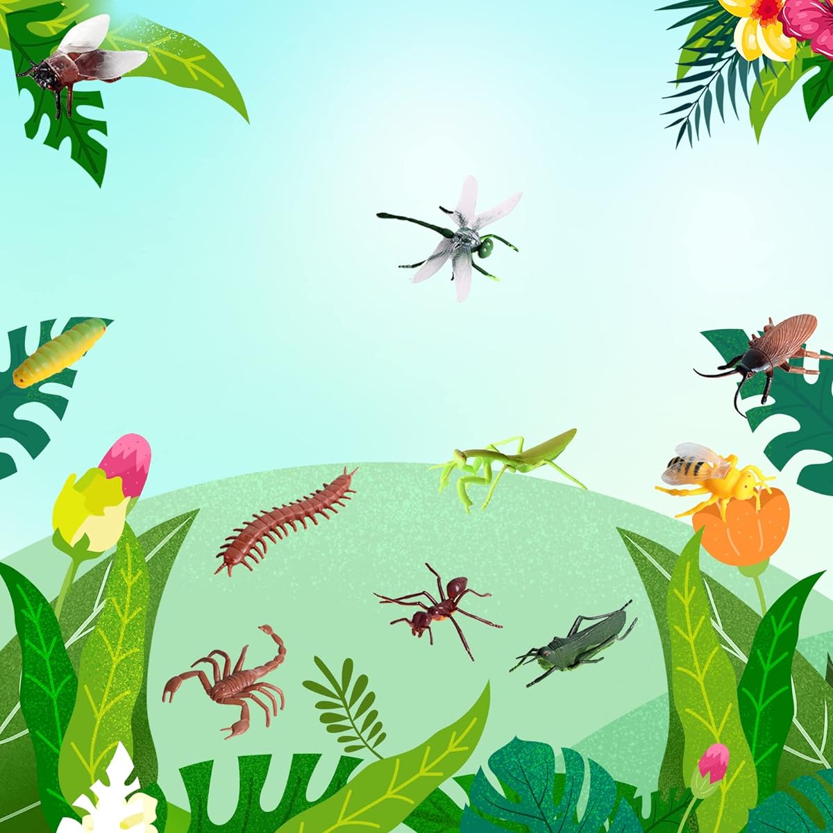 10pcs Fake Bug Figures Plastic Wild Animal Insect Figures Halloween Party Giveaways School Project Model Collection Insect Figures for Kids Toddlers