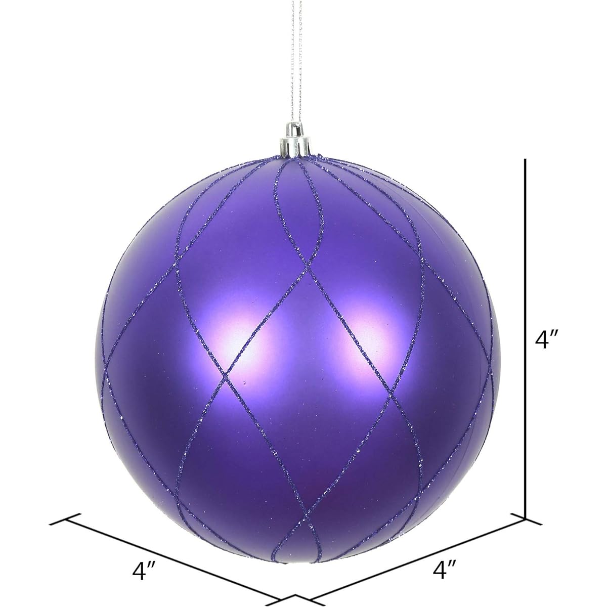 Vickerman 4" Purple Matte & Glitter Swirl Ball Ornaments, Box of 4