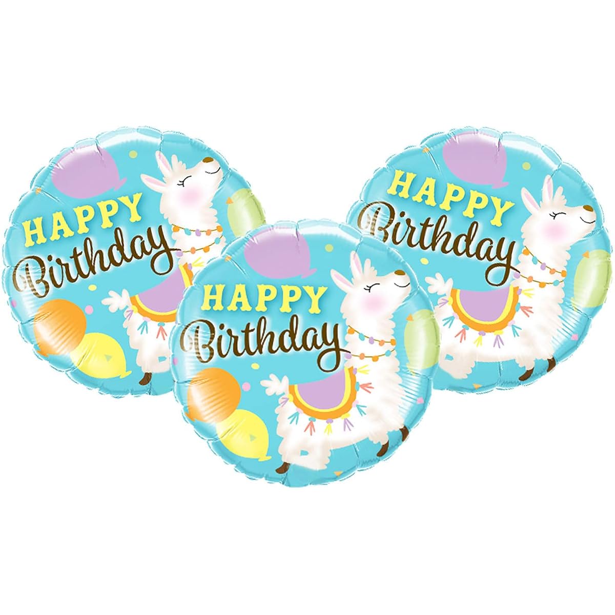 Happy Birthday Llama 18" Foil Party Balloons Set of 3