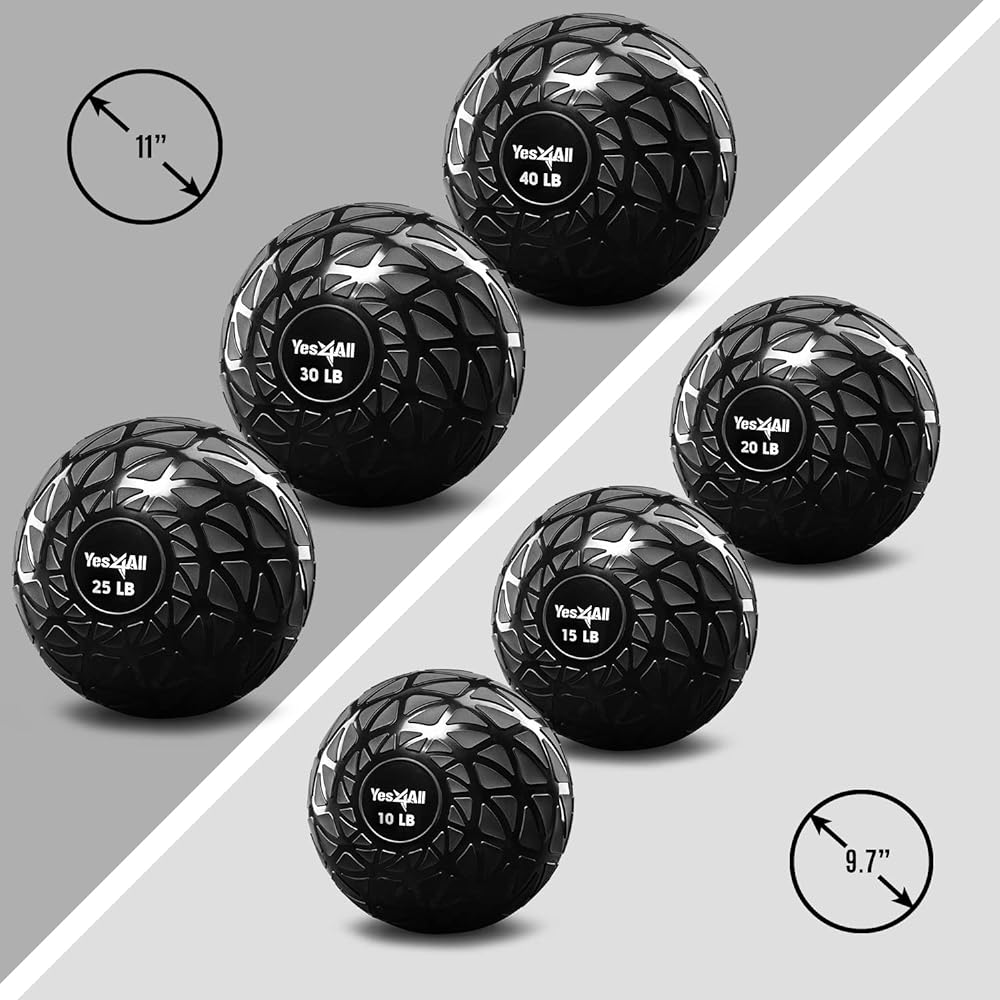 Yes4All Slam Ball Medicine Ball Strength Training Football Crossfit Workout Black 4.5kg/6.8kg/9.1kg/11.3kg/13.6kg/18kg
