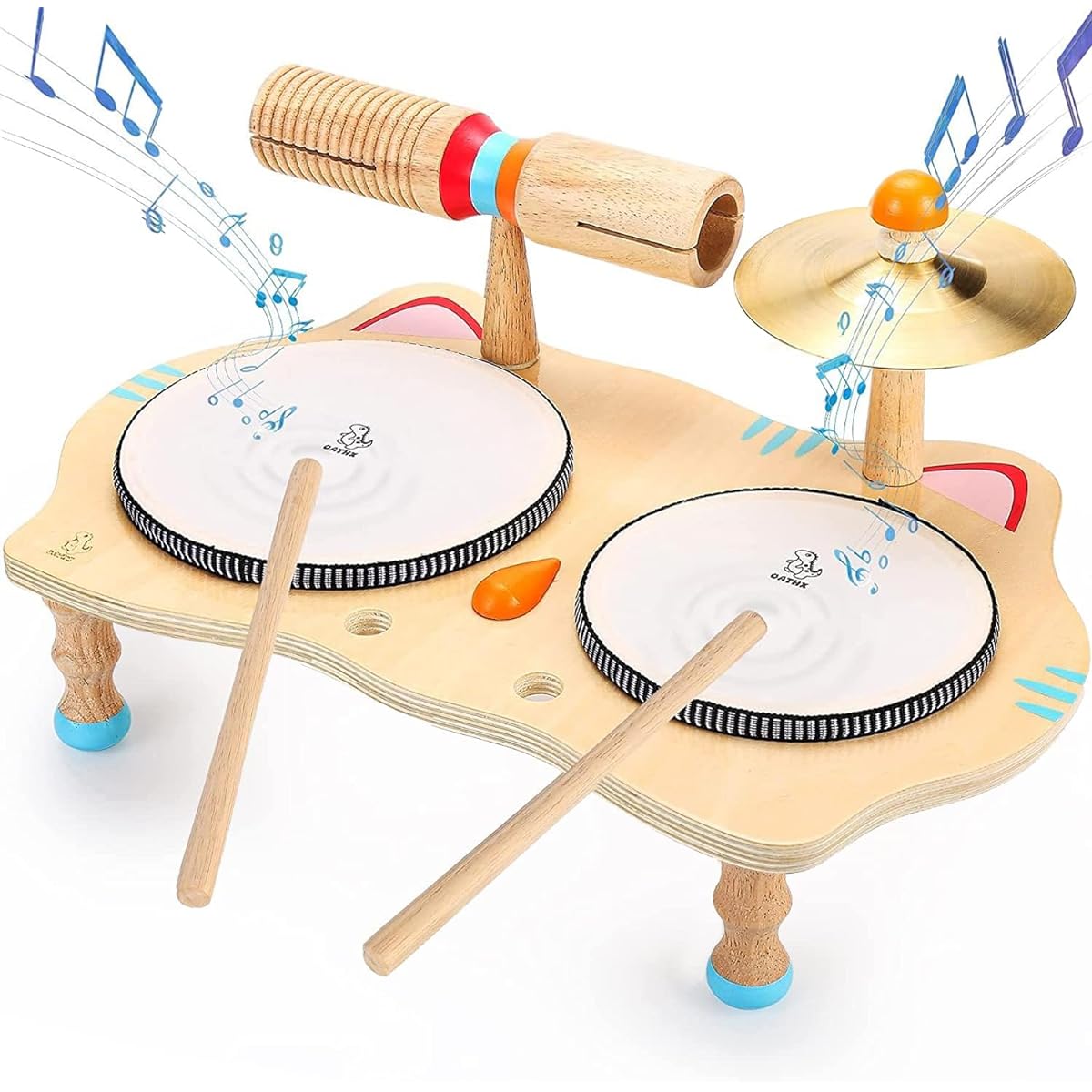 Wooden Musical Toy Toddler Drum Set Kids Musical Instrument 6 in 1 Baby Toy Music Percussion Age 3-5 Boys and Girls Birthday Gifts Learning Toys for Kids 6 7 Years Old