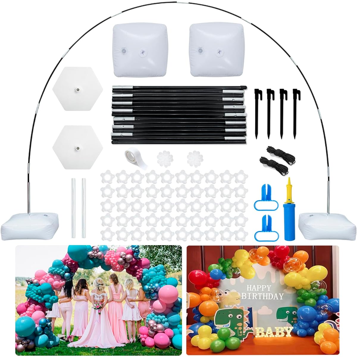 Reusable Balloon Arch Stand with Base, Adjustable Balloon Arch Kit, 10ft Wide & 9ft Tall Balloon Arch Frame for Graduation/Wedding/Birthday/Baby Shower/Party Supplies, Halloween Decorations