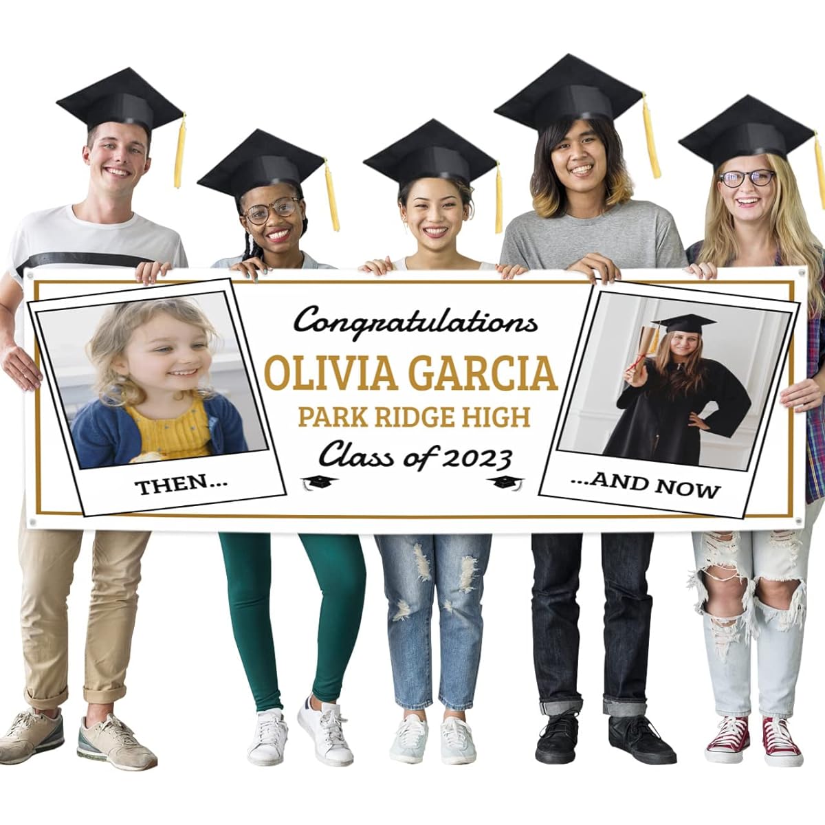 Custom Banner Graduation Decorations Class of 2023, Personalized How Time Flies Graduation Photo Banner Congratulations Banner Custom Vinyl Banners and Signs Customized for Indoor Outdoor Party