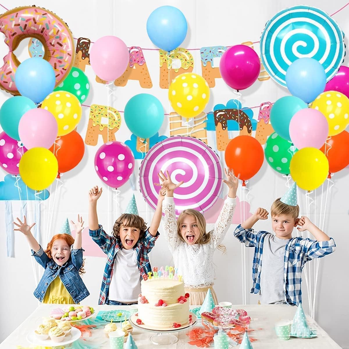 Candy Balloon Garland Arch Kit - Rose Red Teal Blue Yellow Balloons Candy Lollipop Balloons Girls Rainbow Candyland Ice Cream 1st Birthday Baby Shower Wedding Grad Party Decorations.