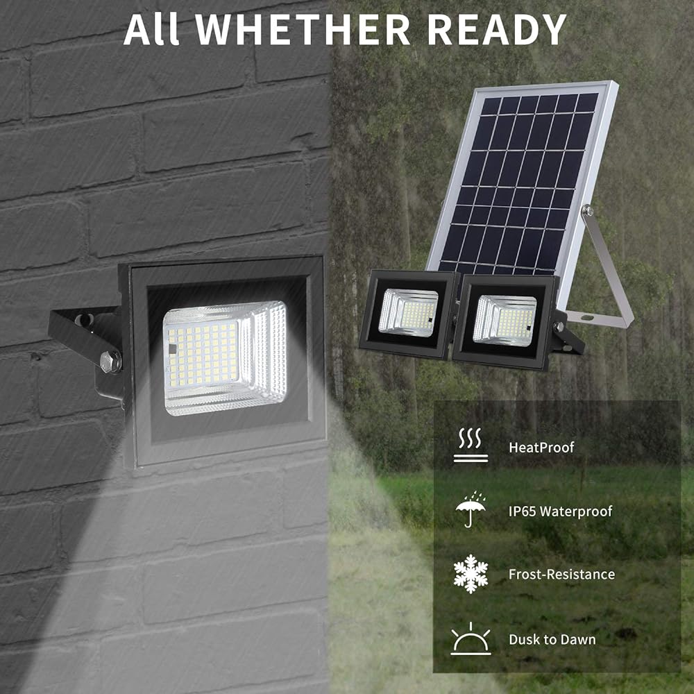 Solar Flood Light LED Flood Light Solar Powered Waterproof Remote Solar Light 10W 6V 13.6"x 9.3" Solar Panel Light Set of 2 5.1"x 3.9" 800LM Outdoor Floodlight