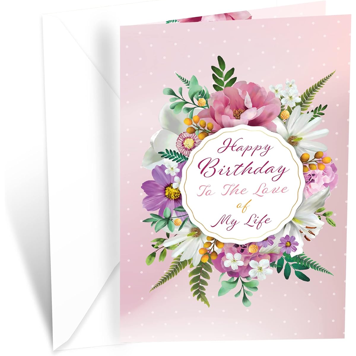 Prime Greetings Birthday Card, Love for My Wife, Love of My Life, Made in the USA, Eco-Friendly Thick Cardstock with Premium Envelope, 5" x 7.75", Protective Envelope