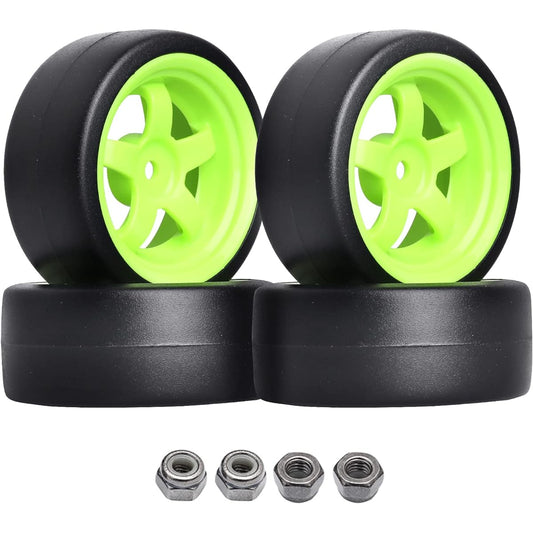AllinRC 1/10 RC Drift Tire Wheel 12mm Hex Hard Tire for RC Drift Car Compatible with 1/12 1/14 1/16 Scale Model Set of 4
