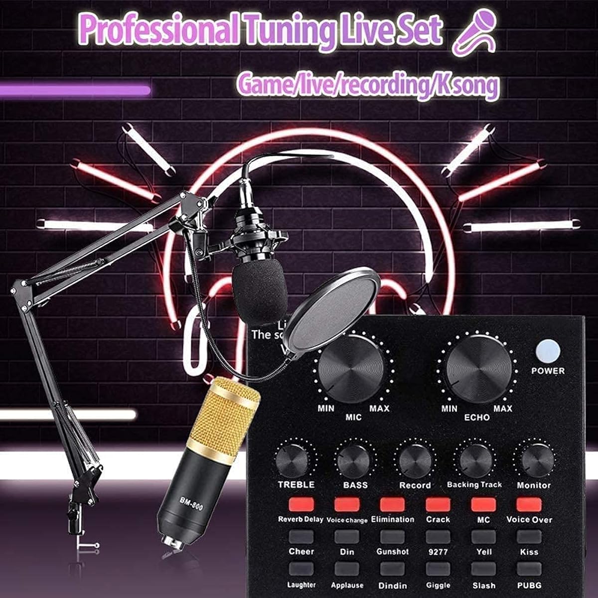 Condenser Microphone Kit PC Microphone Kit with USB Sound Card Adjustable Metal Arm Stand BM-800 Professional Microphone Set Perfect for Music Recording Audio Recording DDF