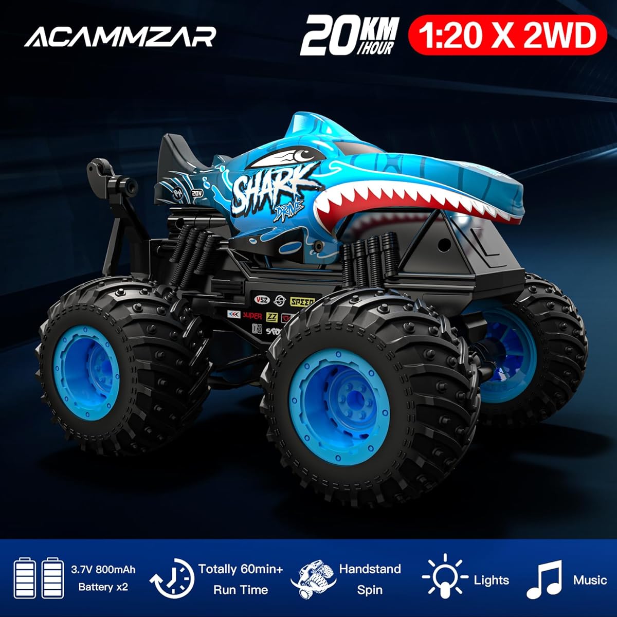 ACAMMZAR Remote Control Car, Radio Controlled Car for Boys, Over 60 Minutes Run Time, 2 Batteries Included, Red