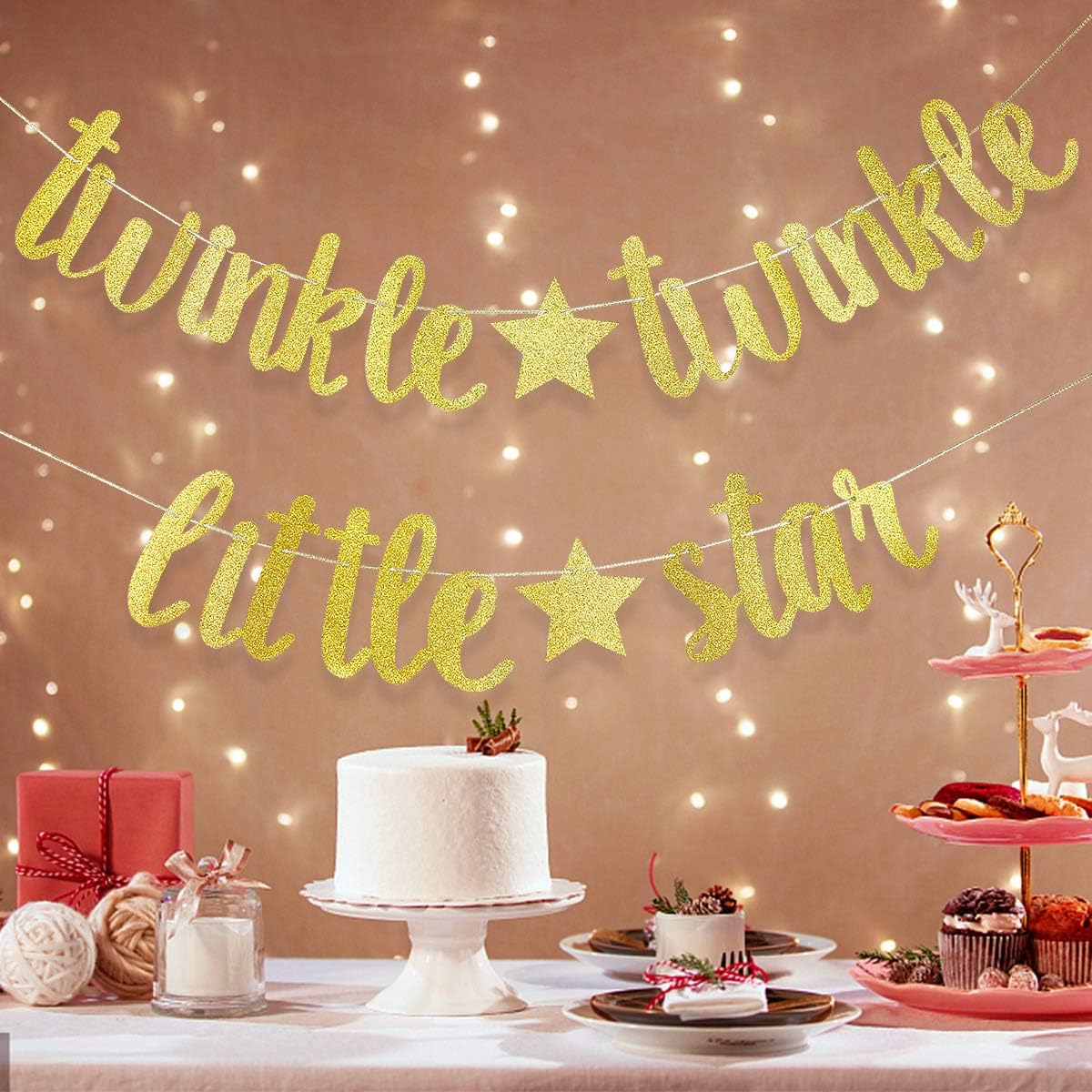 Twinkle Twinkle Little Star Banner Birthday Party Baby Shower Party Decorations (Gold)