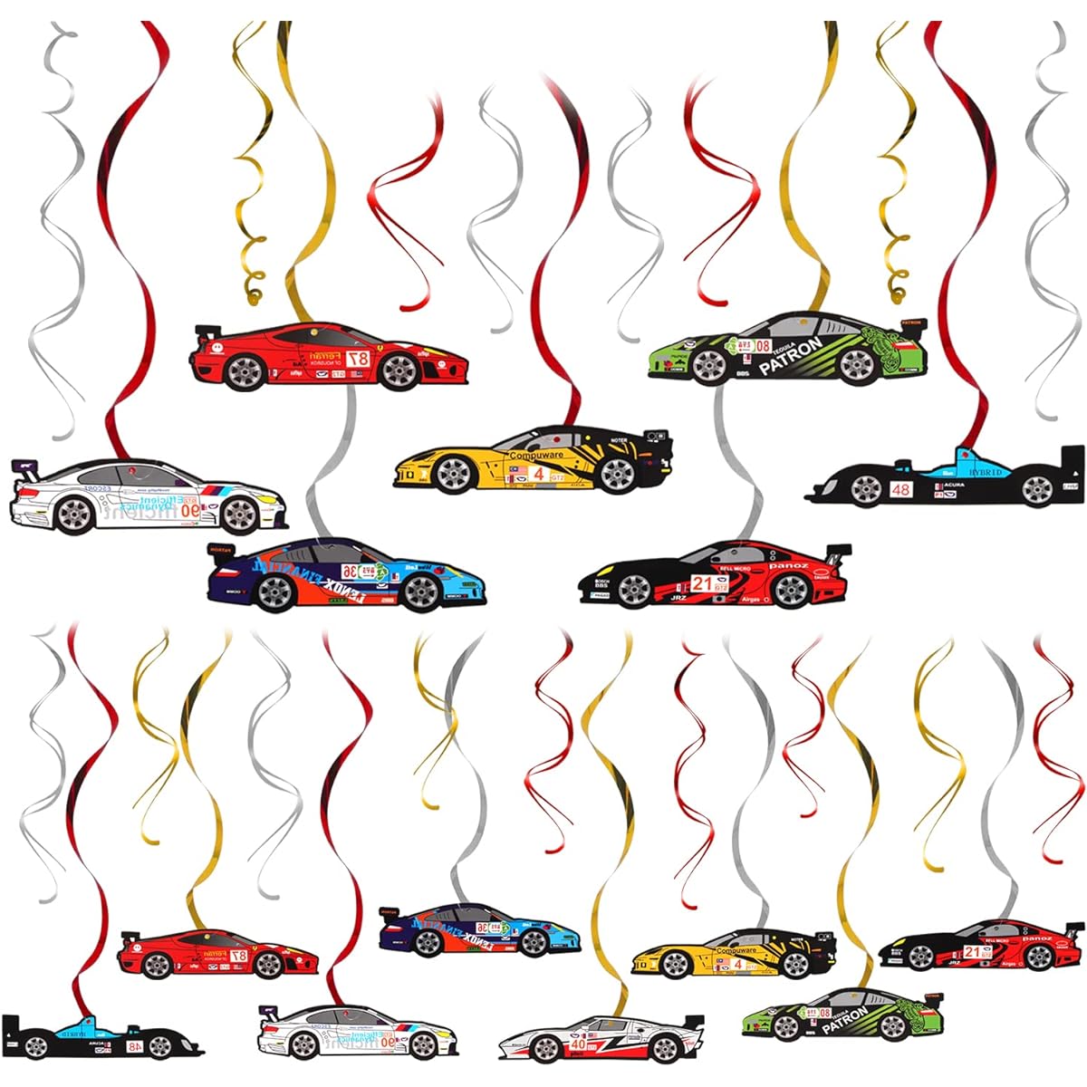 (Racing Car) - Racing Car Party Foil Swirls Streamers Photo Booth Props Kit - 30 Pcs Room Hanging Decorations Happy Birthday Childrens Kids Favours Party Supplies - NO DIY REQUIRED