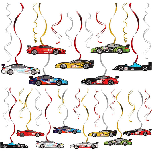 (Racing Car) - Racing Car Party Foil Swirls Streamers Photo Booth Props Kit - 30 Pcs Room Hanging Decorations Happy Birthday Childrens Kids Favours Party Supplies - NO DIY REQUIRED