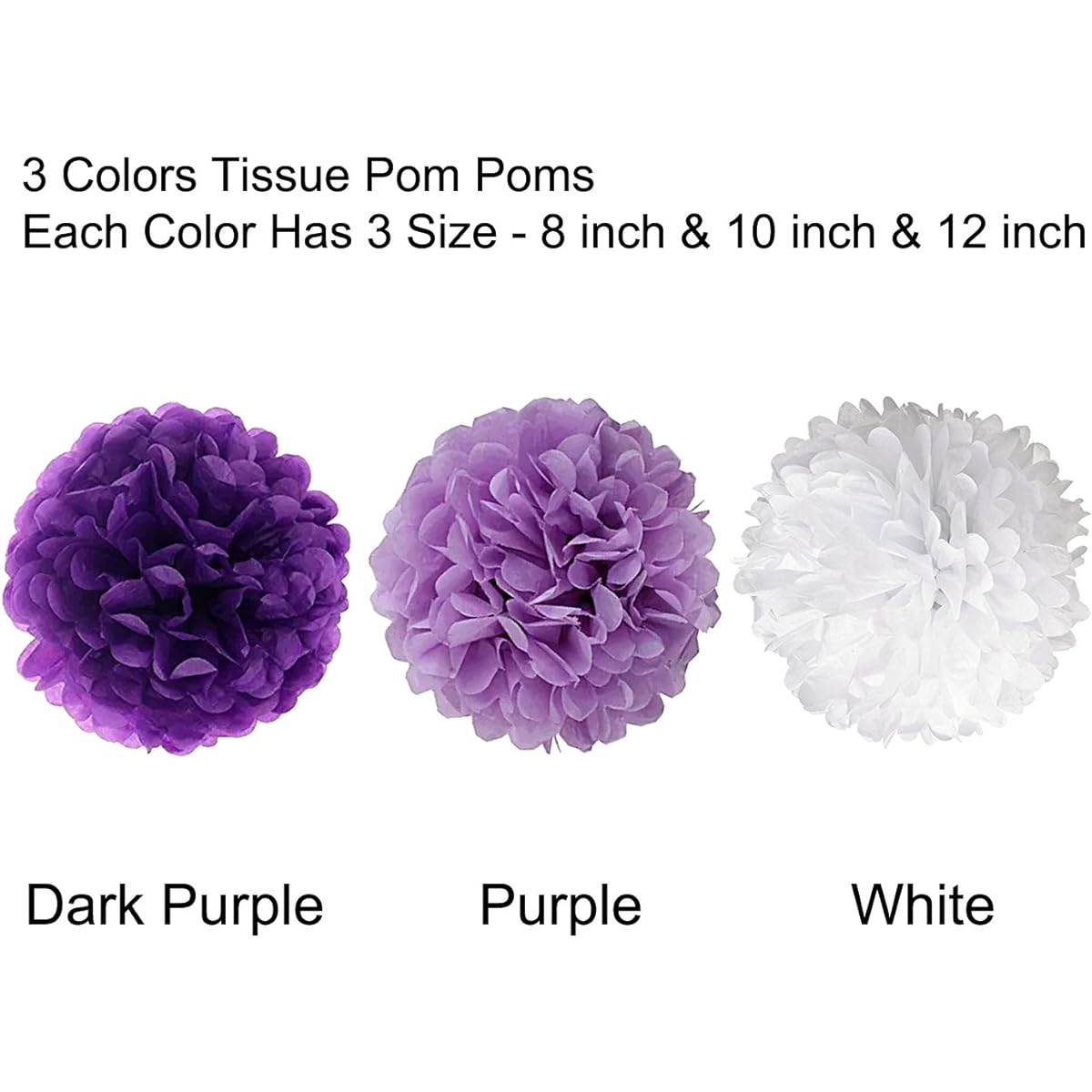 Wartoon 12 Pieces 2-x-12-Inch Tissue Paper Pom Poms Flowers for Wedding Birthday Party Baby Shower Decorations (Purple) 2680045-US