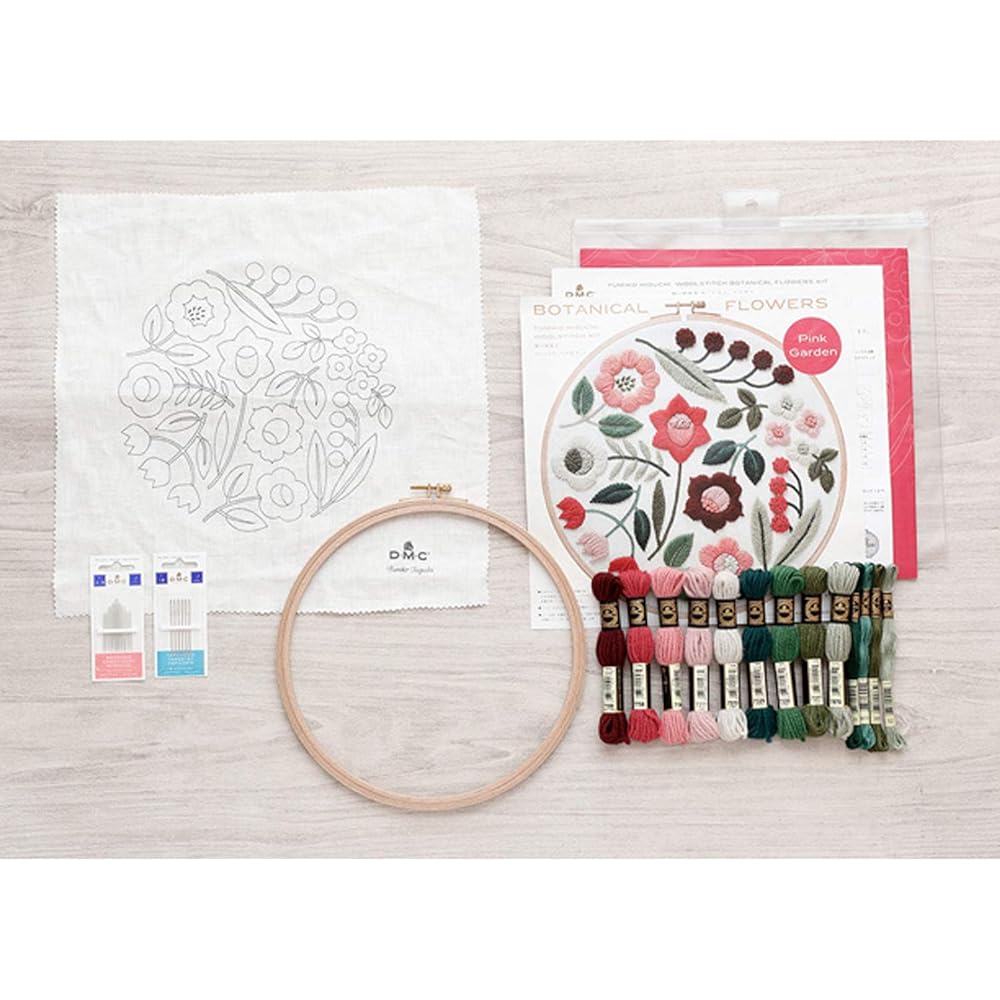 DMC Yumiko Higuchi Embroidery Kit Vol. 3 Wool Stitch Botanical Flower Kit Pink Garden Diameter 25cm DMC-JPT37