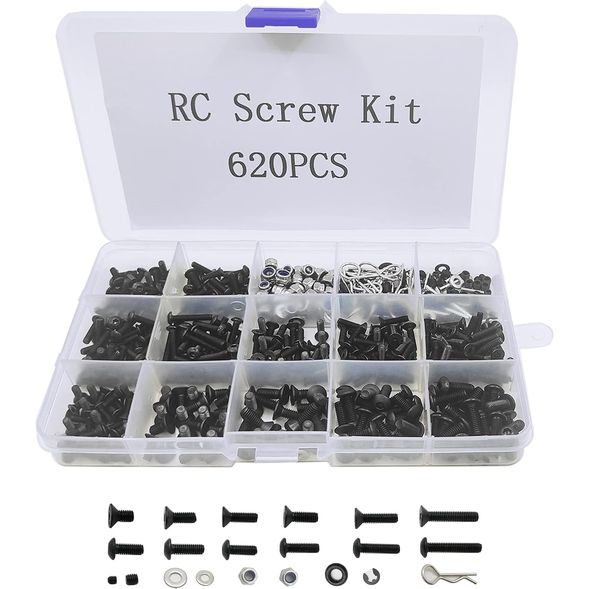 VICRAZZE 620Pcs Universal RC Screw Kit Screws Assortment Set Hardware Fasteners for Traxxas Axial Redcat HPI Arrma SCX10 Losi 1/8 1/10 1/12 1/16 Scale RC Car Truck Crawler